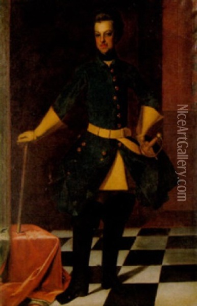 Portratt Av Hertig Karl Fredrik Av Holstein-gottorp Ikladd Karolinsk Uniform - Staende Felfigur I Interior Oil Painting - David von Krafft