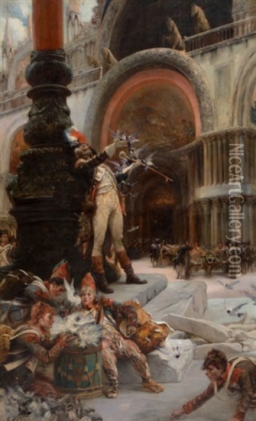 Napoleon's Troops In Front Of San Marco, Venice Oil Painting - Georges Jules Victor Clarin