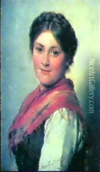 Brustbild Einer Jungen Frau Im Dirndl Oil Painting - Hugo Wilhelm Kauffmann