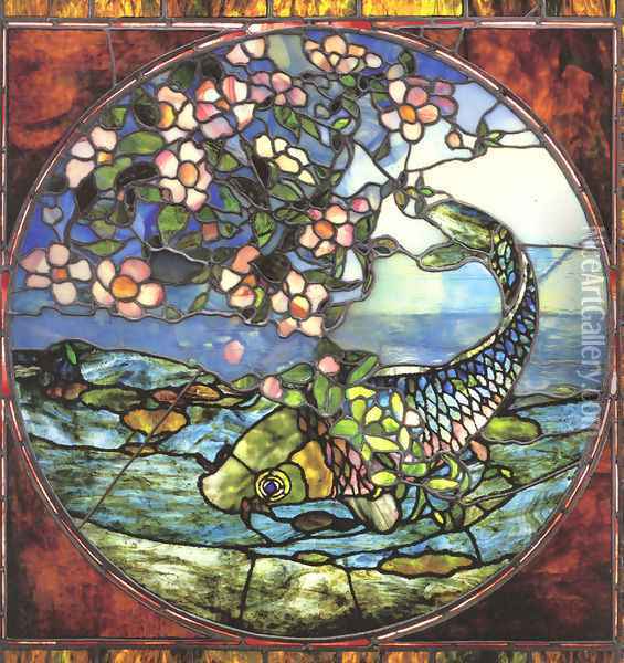 Fish and Flowering Branch Oil Painting - John La Farge
