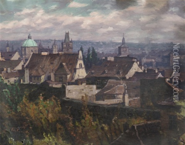 View Of Prague Oil Painting - Iaro Prochazka