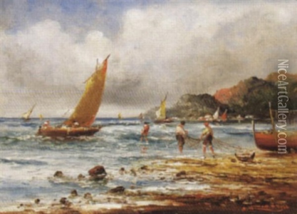Strandlandschaft Mit Fischern Oil Painting - Anton Brioschi