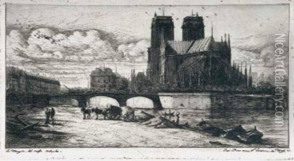L'abside De Notre-dame De Paris, 1854. Oil Painting - Charles Meryon