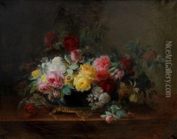 La Coupe De Roses Oil Painting - Andre Perrachon
