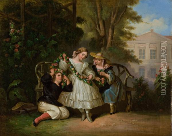 Afternoon In The Garden Oil Painting - Louis Lang