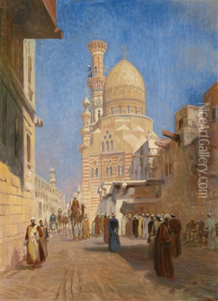 Strasenszene In Cairo Oil Painting - Karoly Cserna