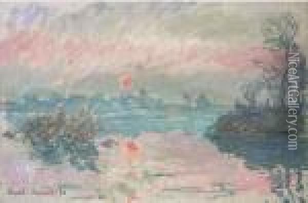Coucher De Soleil A Lavacourt Oil Painting - Claude Oscar Monet