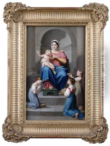 Thronende Maria Mit Kind Und Gabenbringenden Madchen Oil Painting - Maria (Anna Maria) Ellenrieder