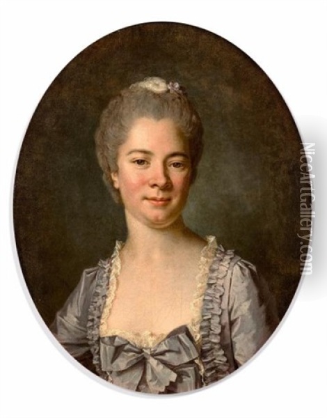 Portrait De Femme Au Ruban Mauve Oil Painting - Louis Michel van Loo
