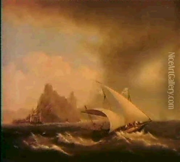 A Barbary Coaster Off Europa Point, Gibraltar Oil Painting - Thomas Luny