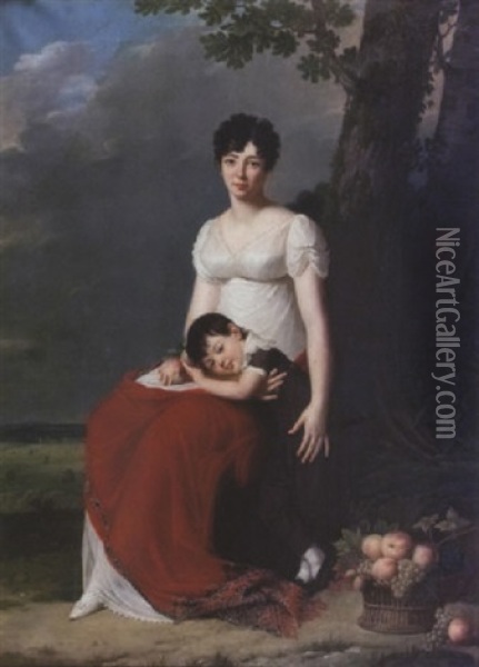 Portrait De Madame D'arbelles Et De Son Fils Oil Painting - Robert Jacques Francois Faust Lefevre
