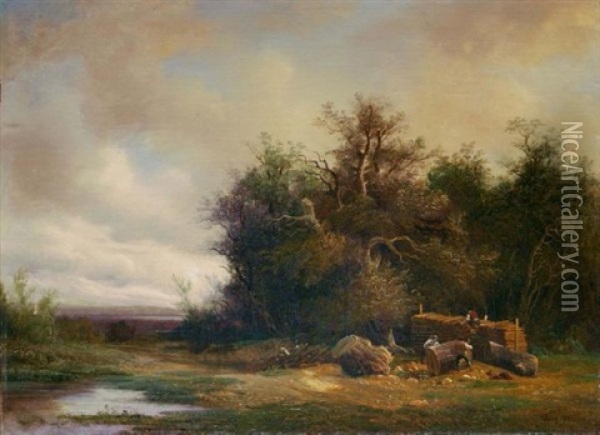 Lisiere De Bois Et Bucherons (edge Of The Forest With Woodcutters) Oil Painting - Francois Diday