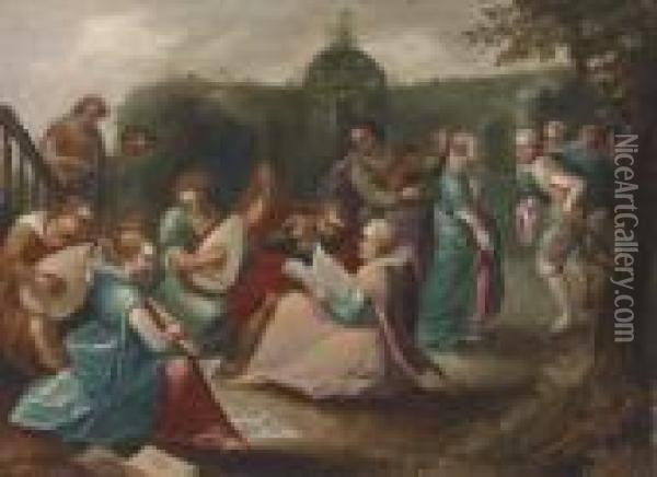 Elegant Company Making Music In A Garden Oil Painting - Louis de Caullery