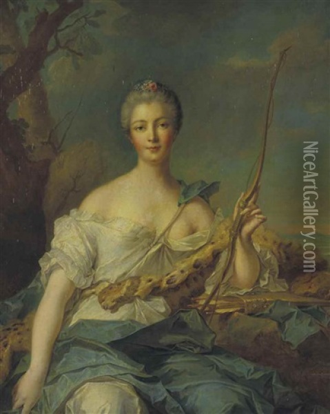 Portrait De Jeanne-antoinette Poisson (1722-1764), Marquise De Pompadour, En Diane Oil Painting - Jean Marc Nattier