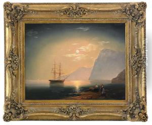 Boat In Moonlight Oil Painting - Ivan Konstantinovich Aivazovsky