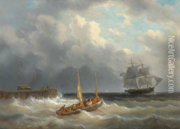 Sailing Off The Dutch Coast Oil Painting - George Willem Opdenhoff
