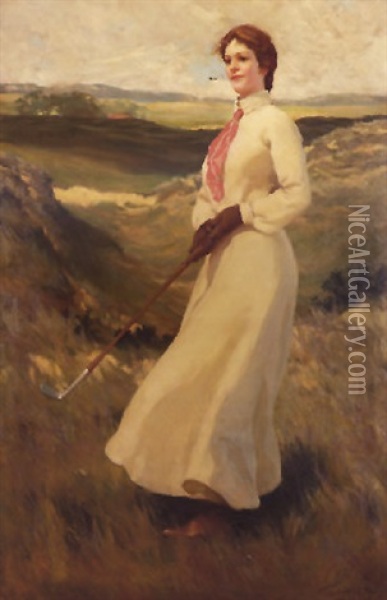 Mujer Jugando Al Golf Oil Painting - Cecilio Pla