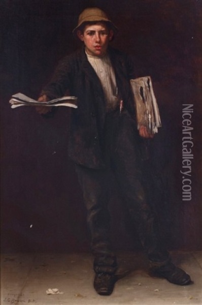 Newspaper Boy Oil Painting - John George Brown