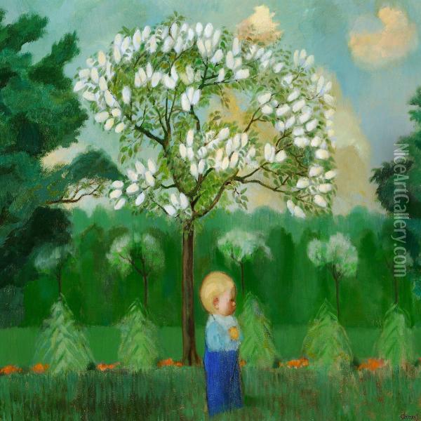A Boy Standing Under A Tree Oil Painting - Curt Clemens