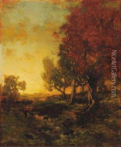 Autumn Walk At Sunset Oil Painting - George Herbert McCord
