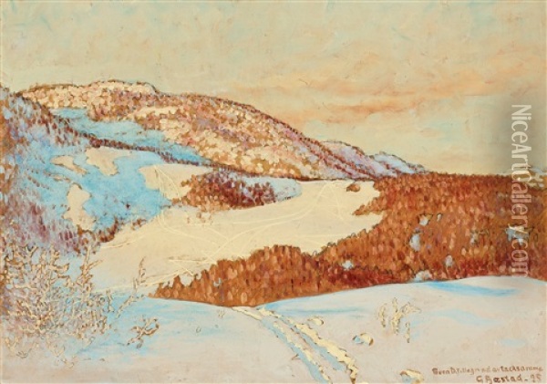 Ski Tracks On The Mountain Oil Painting - Gustaf Fjaestad