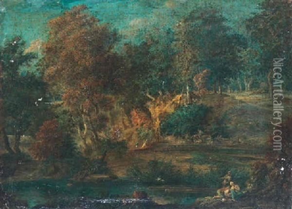 A River Landscape With Figures Resting And Hunting Oil Painting - Christoph Ludwig Agricola
