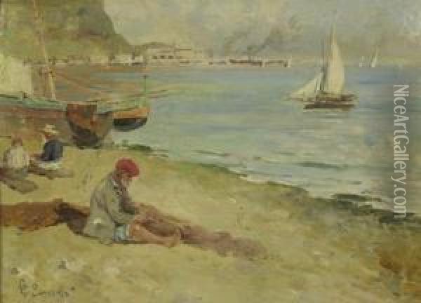 Il Golfo Di Sorrento Con Pescatore Alla Rete Oil Painting - Fernand-Anne Piestre Cormon
