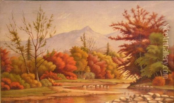 Autumn On Esopus Creek, Ulster County, New York Oil Painting - A. Ward Currier
