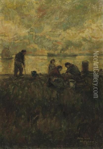 Figures On A Dyke Oil Painting - Eugeen Van Mieghem