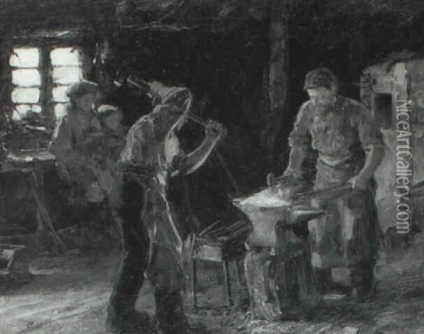 The Smithy Oil Painting - William M. Pratt