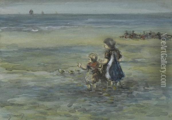 Kinder Am Strand. Oil Painting - Bernardus Johannes Blommers