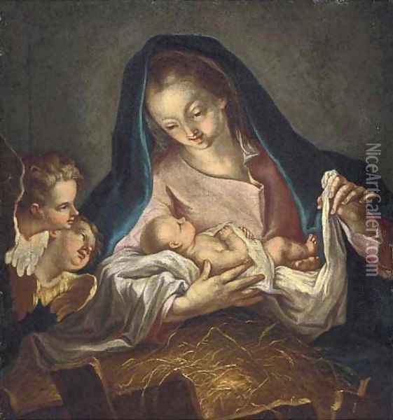 The Virgin and Child with cherubim Oil Painting - Ignazio Stella (see Stern Ignaz)