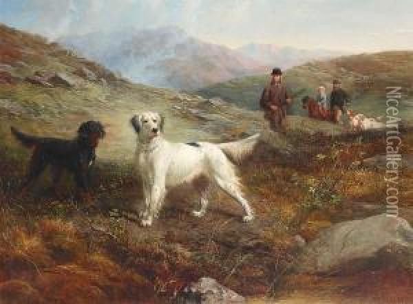 A Hunting Party With Setters On The Moors Oil Painting - George Earl