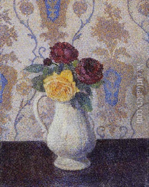 Bouquet De Roses Dans Un Pichet Oil Painting - Albert Dubois-Pillet