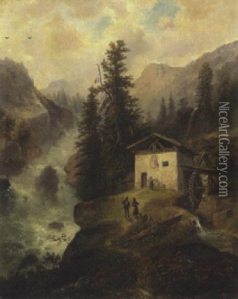 Alte Muhle Am Gischtenden Gebirgsbach Oil Painting - Gustav Barbarini