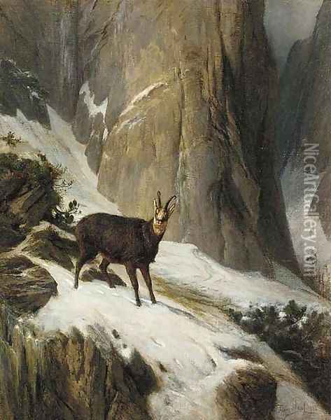 Chamois in a mountain landscape Oil Painting - Franz Von Pausinger