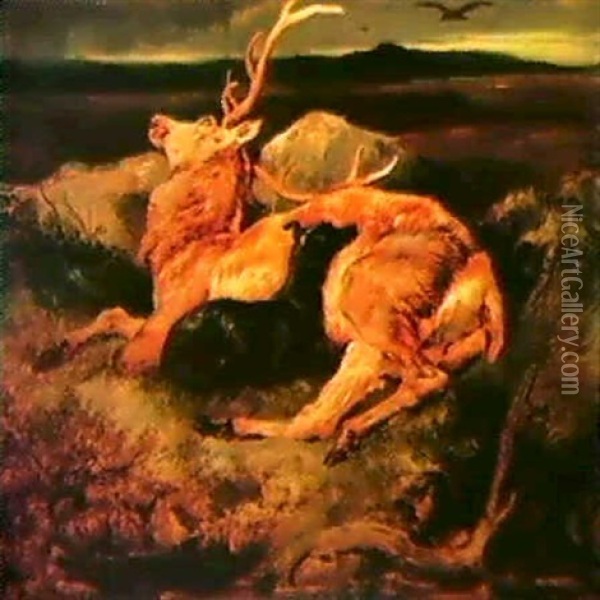 Dead Stag And Deer Hound Oil Painting - Sir Edwin Henry Landseer