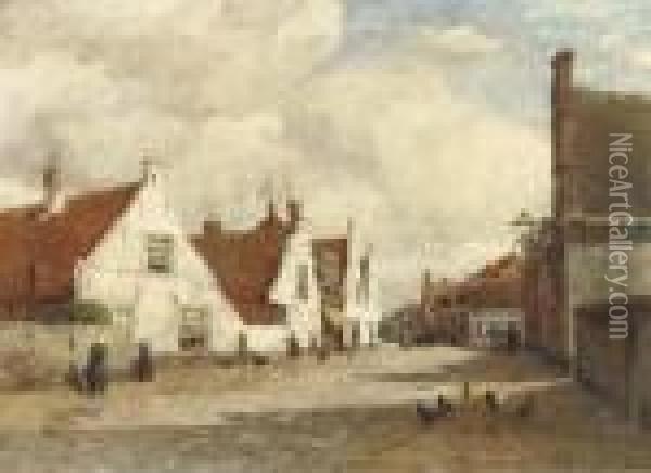 Village Street In Noordwijk Oil Painting - Jan Hillebrand Wijsmuller