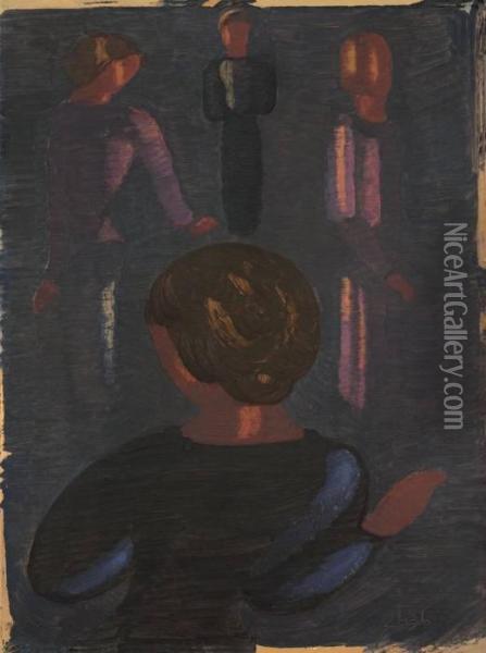 Dunkle Vierergruppe Mit Vorubergehender Oil Painting - Oskar Schlemmer