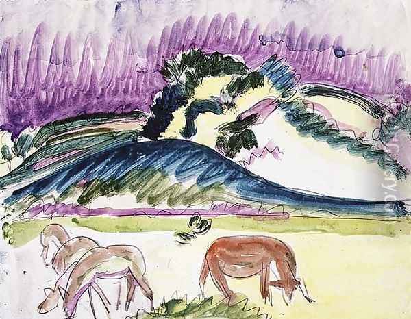 Cows and Hills Oil Painting - Ernst Ludwig Kirchner
