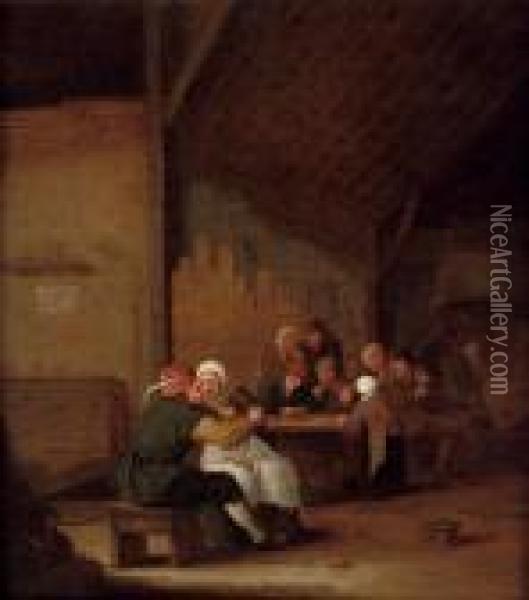 A Tavern Scene With Peasants Drinking And Smoking Oil Painting - Bartholomeus Molenaer