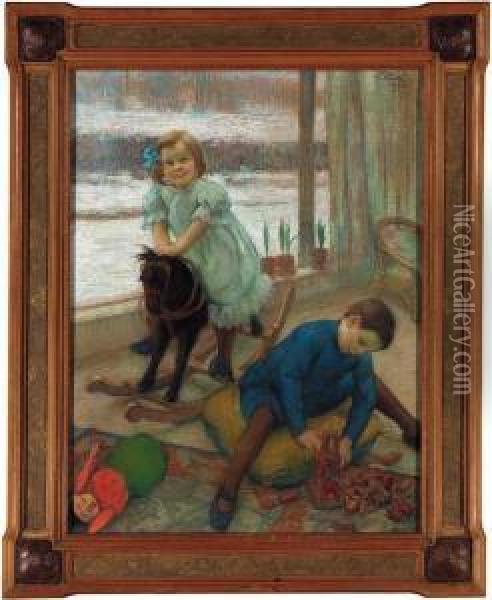 Children At Play Oil Painting - Victor Prouve