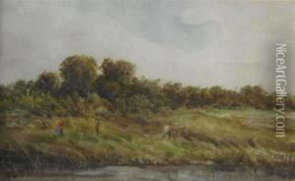 Lake Scene Withfigures Oil Painting - Thurston Laidlaw Shoosmith