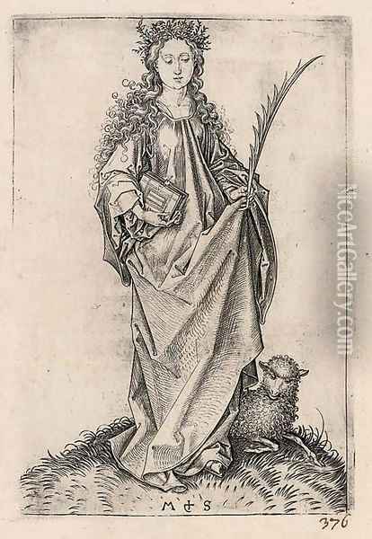 St. Agnes Oil Painting - Martin Schongauer