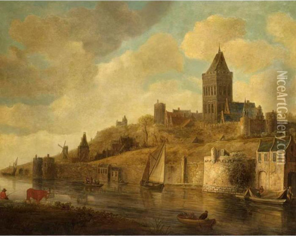 A View Of The Valkhof In Nijmegen Oil Painting - Wouter Knijff