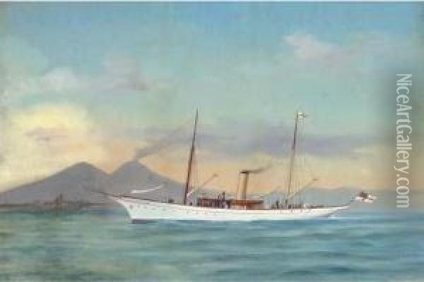 The Royal Yacht Squadron Branwen In Neapolitan Waters Oil Painting - Atributed To A. De Simone