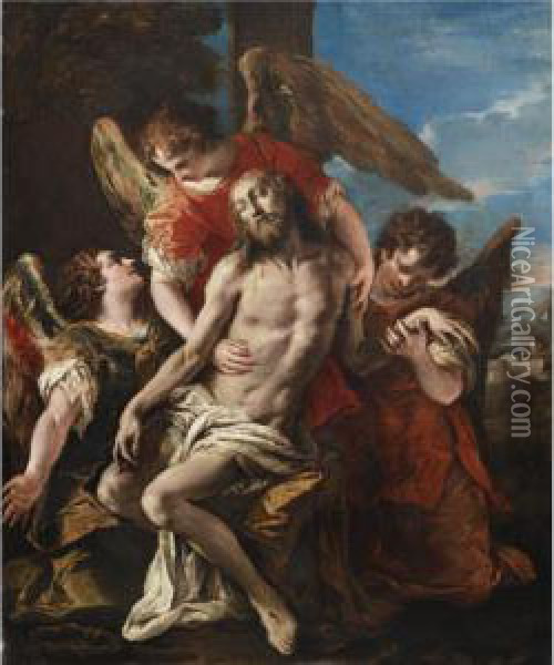 Christ Mourned By Three Angels Oil Painting - Sebastiano Ricci