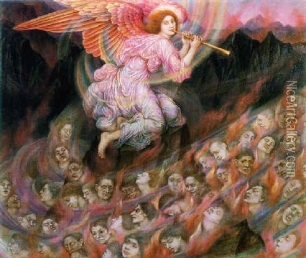 An Angel Piping To The Souls In Hell Oil Painting - Evelyn de Morgan
