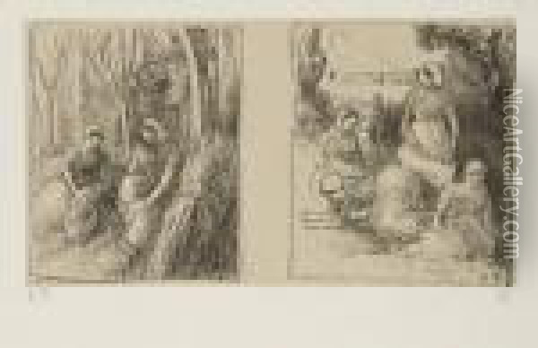 Deux Femmes Assises Dans Les Bois, Ou Bucheronnes Oil Painting - Camille Pissarro