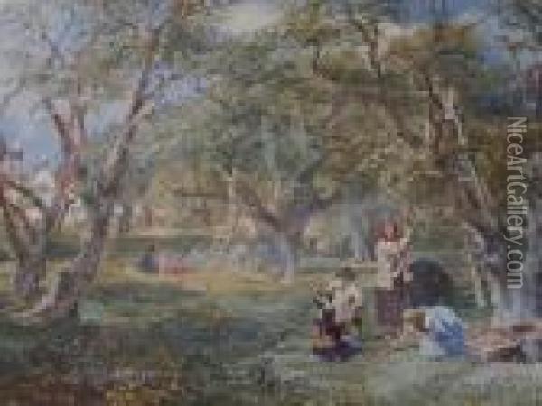 Picking Apples In The Orchard Oil Painting - David Cox